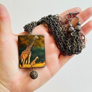 VTG AKR Amy Kahn Russell Safari Estate Giraffe necklace Sterling silver high end